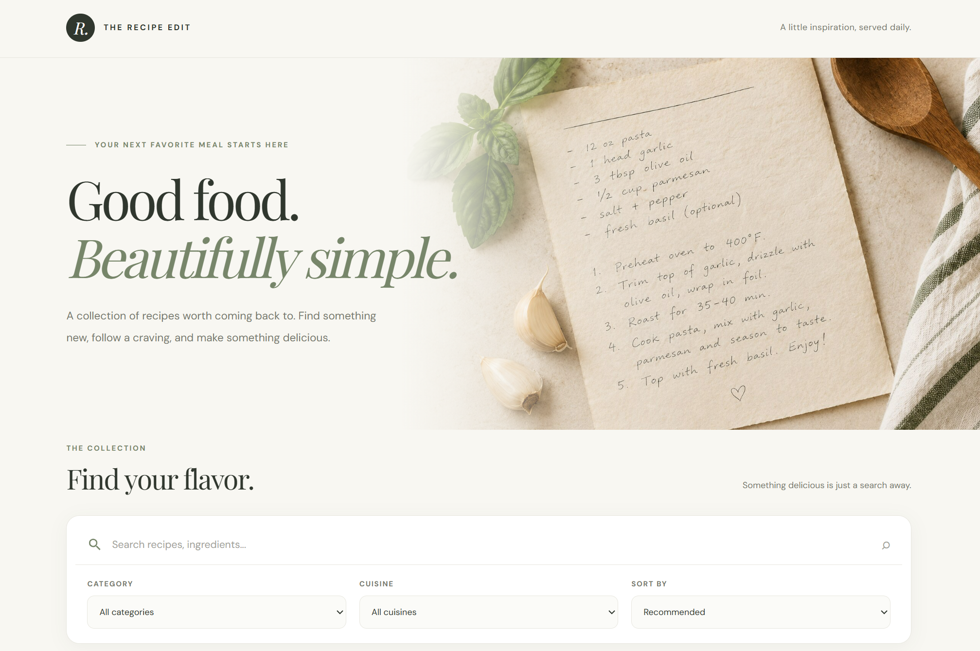 Preview of the interactive recipe finder application